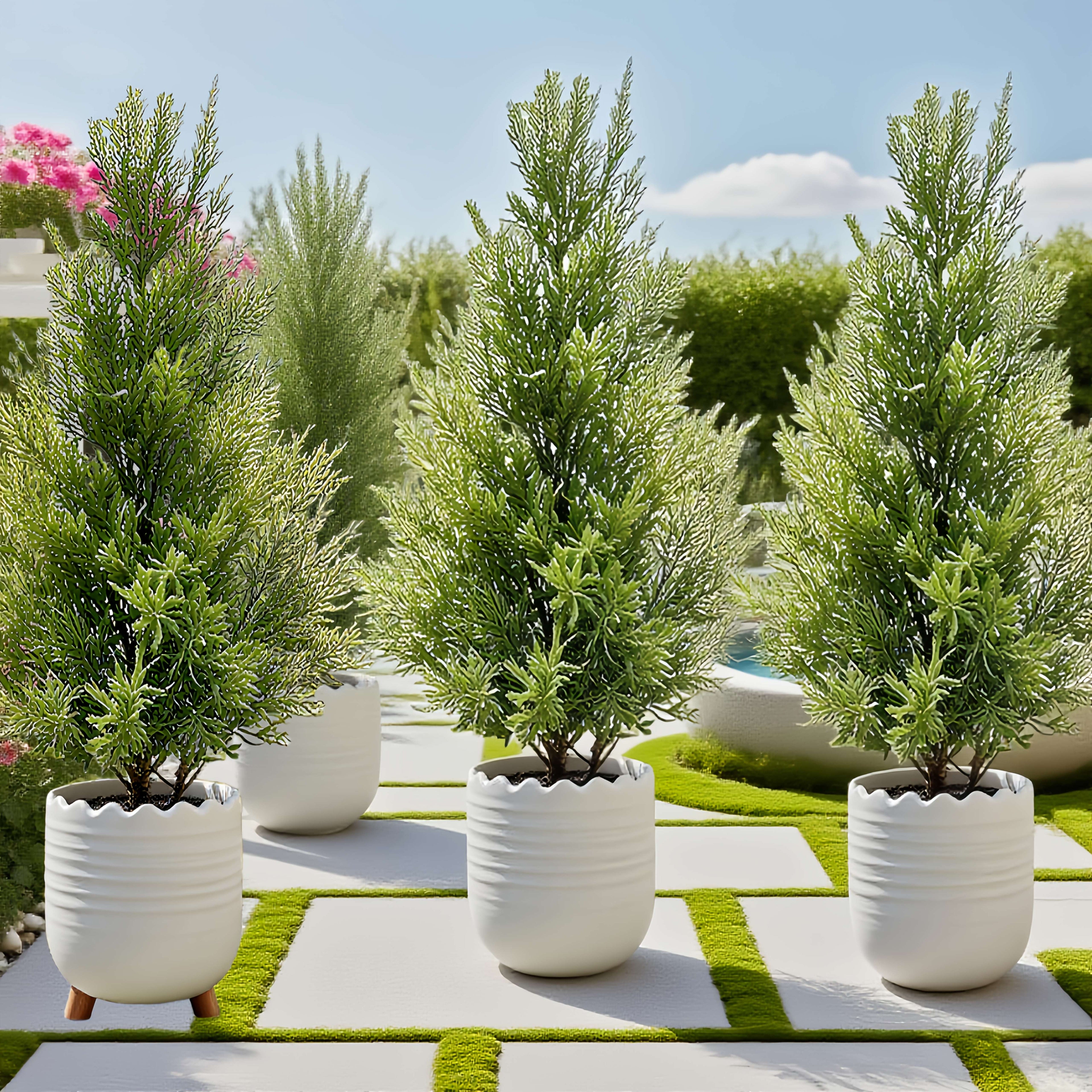 3pcs Set of Artificial Pine Trees Suitable for All Seasons - UV Resistant, Rich Green, Suitable for Festivals, Halloween, Christmas and Wedding Decorations with Realistic Branches and Trunks - Durable Artificial Pine Trees, P