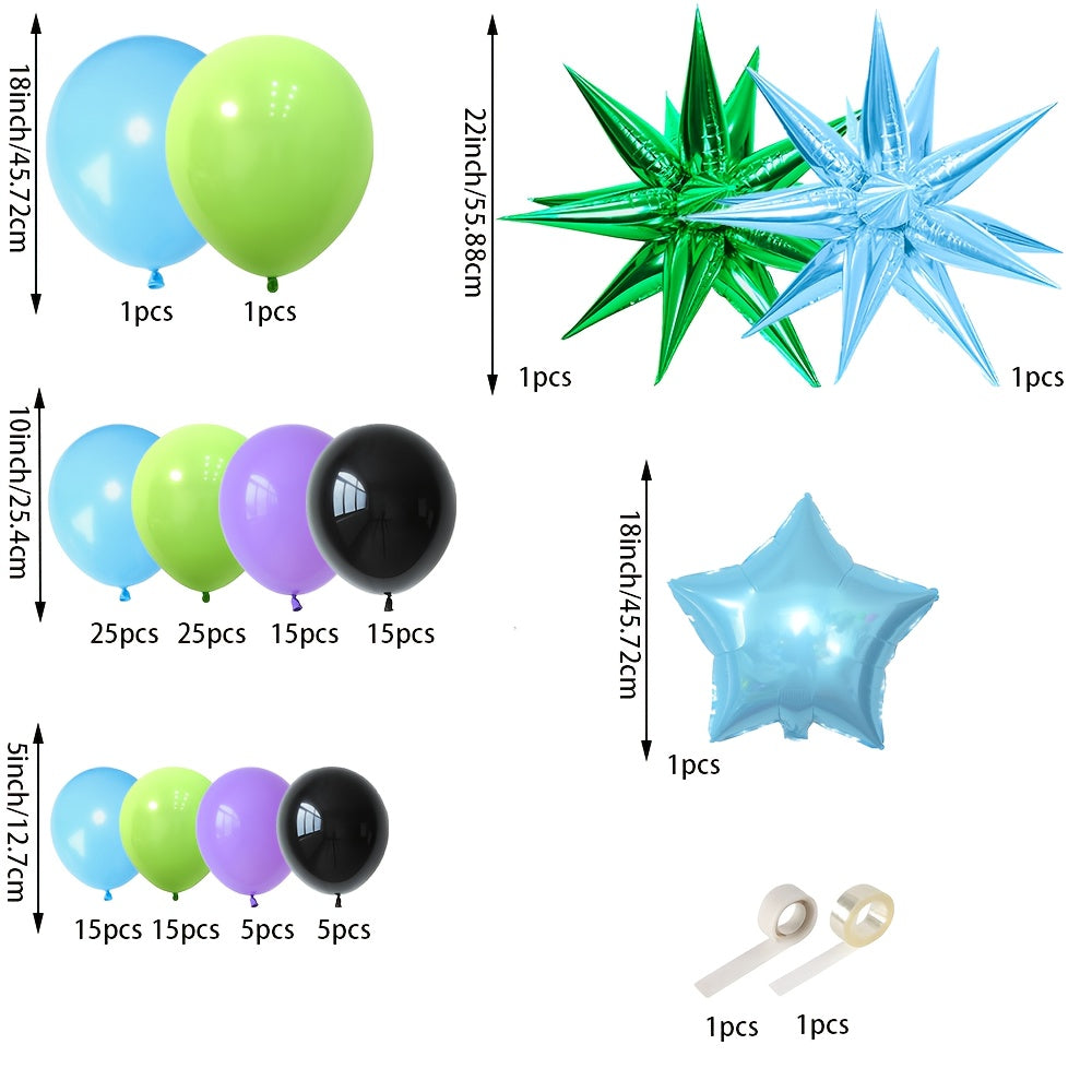 Game Themed Balloon Arch Set, 127pcs Blue, Green, Black, Purple Latex Balloons (18/10/5 Inches), Equipped with Explosive Star (22 Inches), Gamepad Foil Balloons, Suitable for Birthday Parties, Bachelor Parties