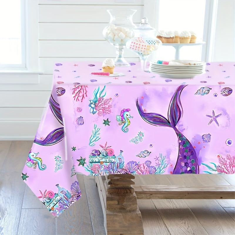 109pcs Mermaid Themed Background Cloth Balloon Tablecloth Set, Purple Mermaid Balloon Set, Mermaid Tail Balloons Arch Kit With Background Banner, Birthday Decorations Baby Shower Event And Party Supplies