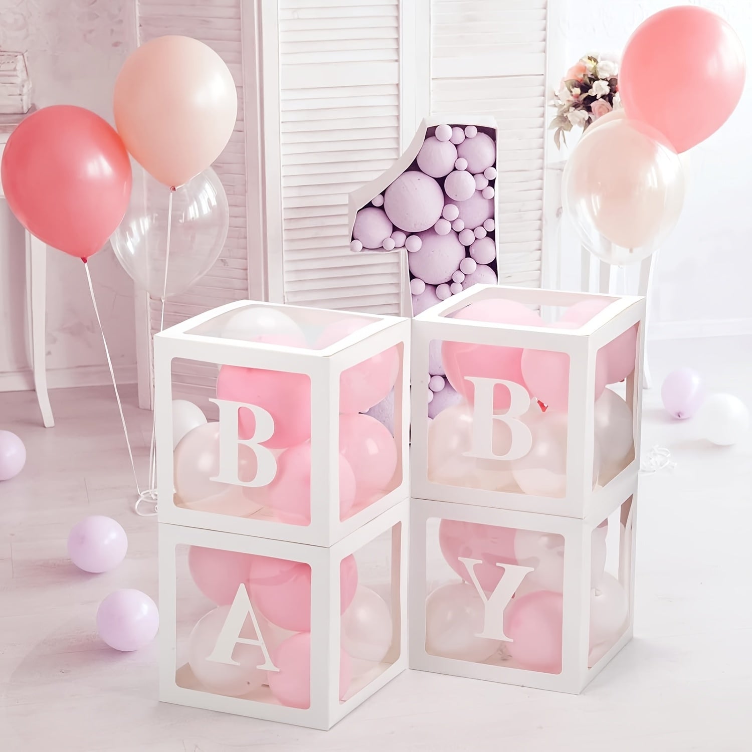9.85-Inch White Transparent Youngsters Letter Gift Box - Elegant Square Balloon Box for Youngsters Showers, Birthdays & Gender Reveals (Balloons Not Included), Celebration Decoration | Modern Gift Box | Paperboard Constructio