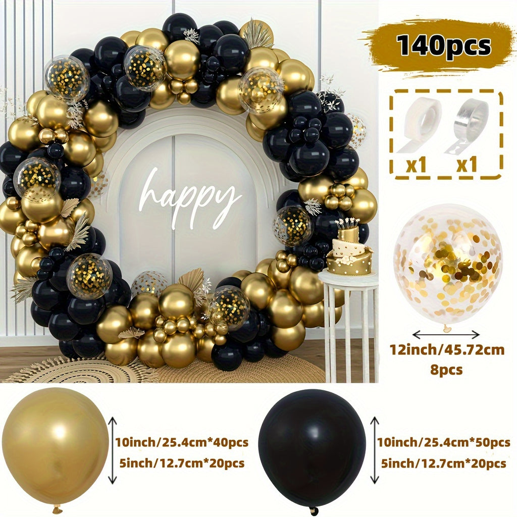 140pcs Black & Golden Balloon Garland Kit - Perfect for Birthdays, Graduations, Bachelorette Parties, Father's Day, New Year's, Weddings, Anniversaries & More - Includes Confetti Latex Balloons