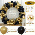 140pcs Black & Golden Balloon Garland Kit - Perfect for Birthdays, Graduations, Bachelorette Parties, Father's Day, New Year's, Weddings, Anniversaries & More - Includes Confetti Latex Balloons