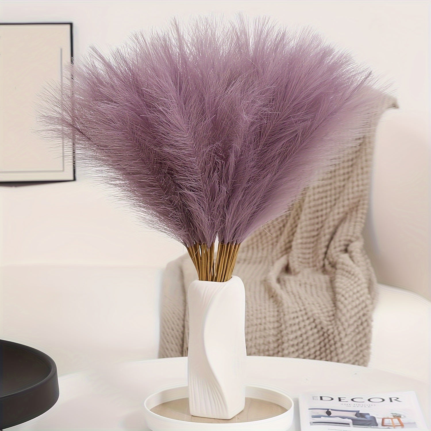 18pcs Artificial Plant Pampas Grass, 21.6in/55cm Faux Plant Vase Flower Arrangement, Fall Family Kitchen Bohemian Decoration Festival Wedding Party Decoration Atmosphere Props