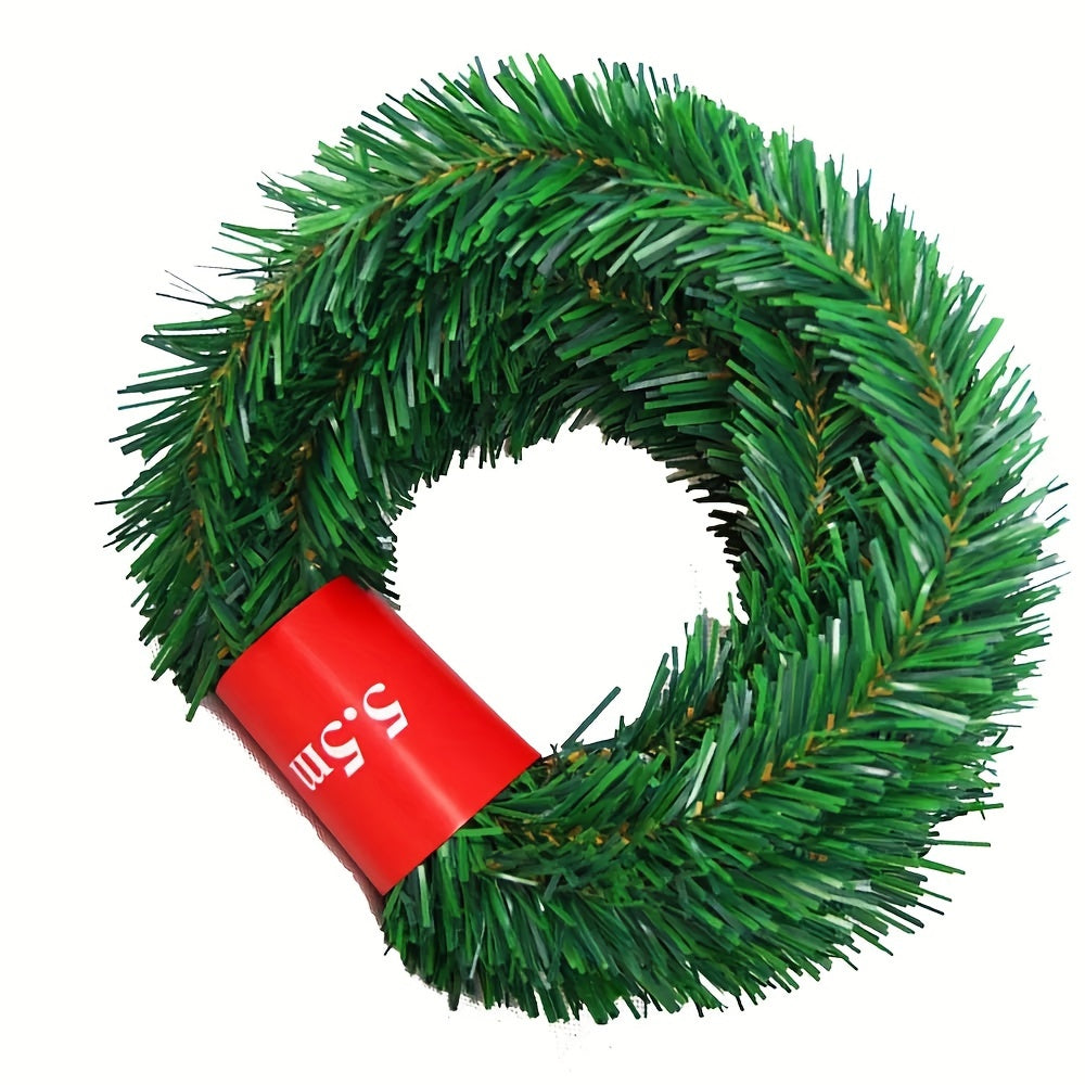 1pc, 216.54inch Pine Christmas Garland Decorative Green Artificial Xmas Tree Rattan Banner Party Plastic Pendant Tinsel Hanging Decoration