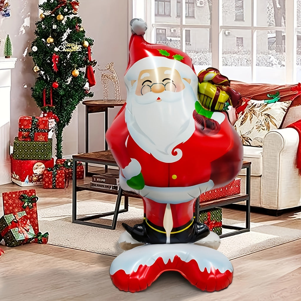 1pc New Extra Large Standing Santa Claus Foil Balloon, Christmas Holiday Indoor And Outdoor Party Decoration, Suitable For Christmas New Year Birthday Supplies Easter Gift