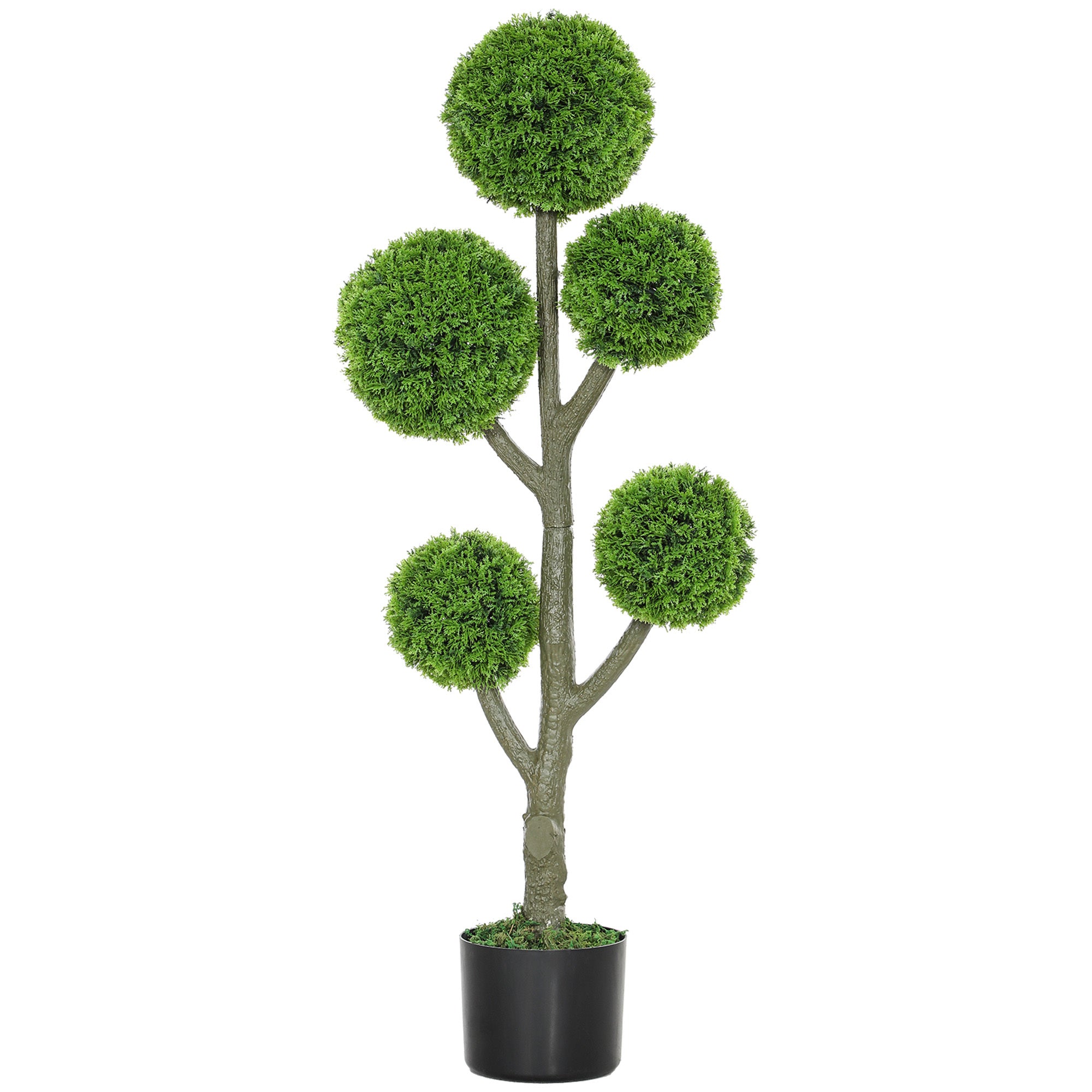 HOMCOM Decorative Artificial Plant, Topiary Five-ball Cypress Tree in Pot, Fake Plant for Home Indoor outdoor Decor, 43.3 Inch, Green
