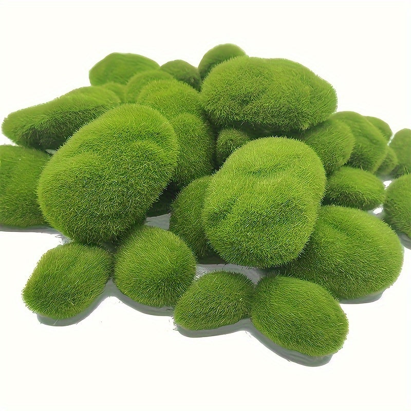 40pcs 4 Sizes Artificial Moss Rock Decorations Set - Realistic Green Moss Balls, Stones, and Covering Stones for Flower Arrangement, Garden, Handicraft, and Eid Al-Adha Decor - Perfect for DIY Projects and Home Decoration