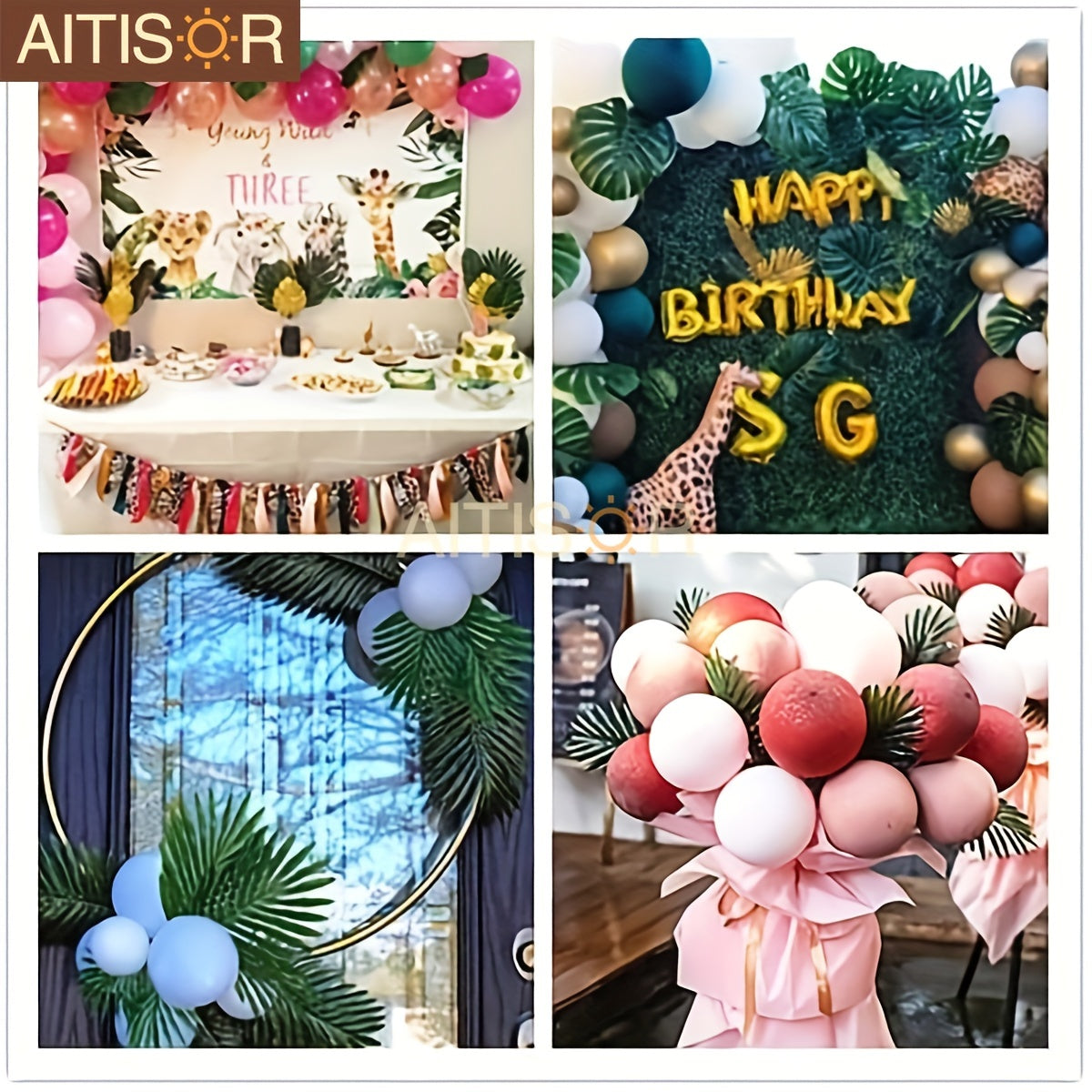 72pcs 10 Kinds Artificial Tropical Palm Leaves Tropical Leaves Monstera Leaves Safari Jungle Leaf with Stems for Hawaiian Luau Party Beach Table Wedding Shower Birthday Theme Decorations