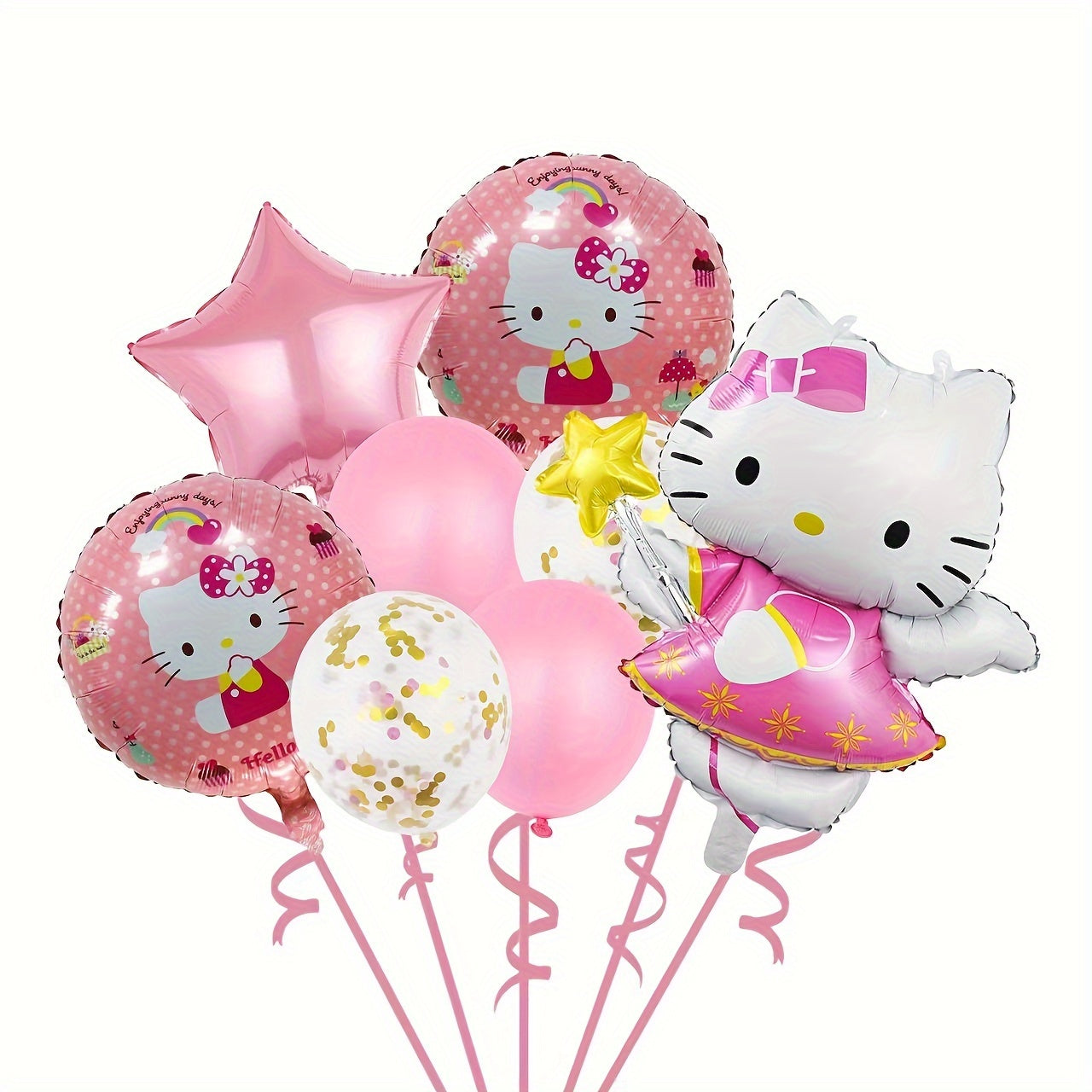 10pcs Vibrant Hello Kitty Balloon Set - Dazzling Golden Metallic & Soft Pastel Macaron Colors, Inflatable, Reusable, and Long-Lasting - Perfect for Birthday, Anniversary, Graduation, Wedding Celebrations and Themed Parties