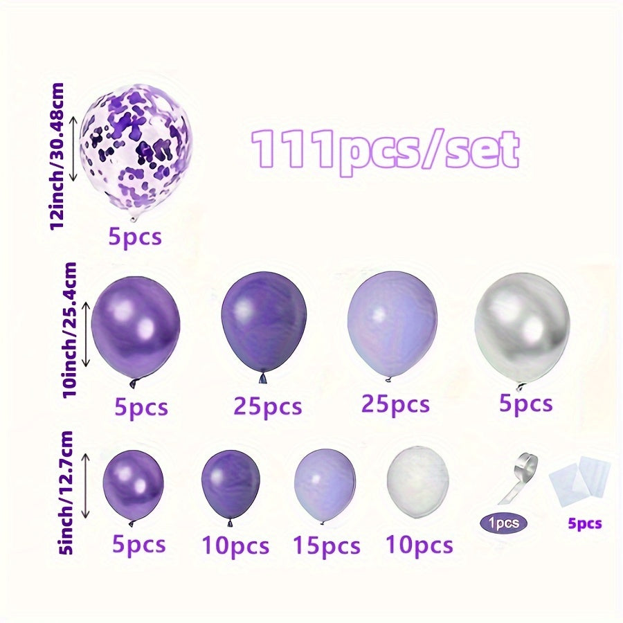 111pcs Lavender Purple Balloon Garland Kit with Metallic Confetti - Perfect for Weddings, Birthdays, Anniversaries, Valentine's Day, Wedding Balloons