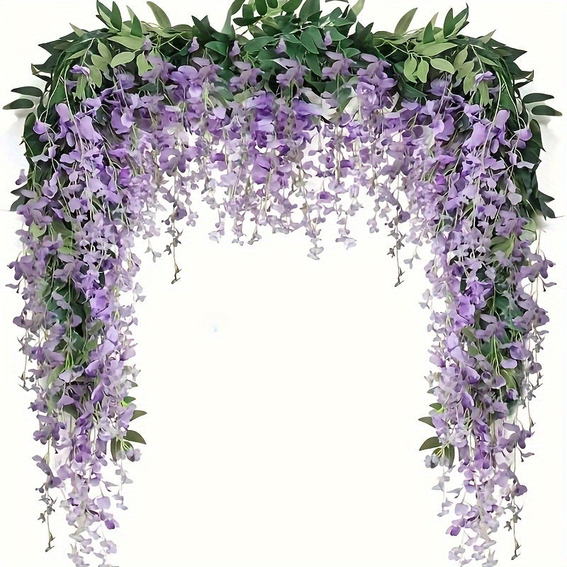 4pcs 28.8ft Long Artificial Wisteria Flowers Garland - Realistic Hanging Vine for Home Garden Outdoor Ceremony Wedding Arch Floral Decor - Spring Summer Seasonal Decoration for Indoor Outdoor Spaces