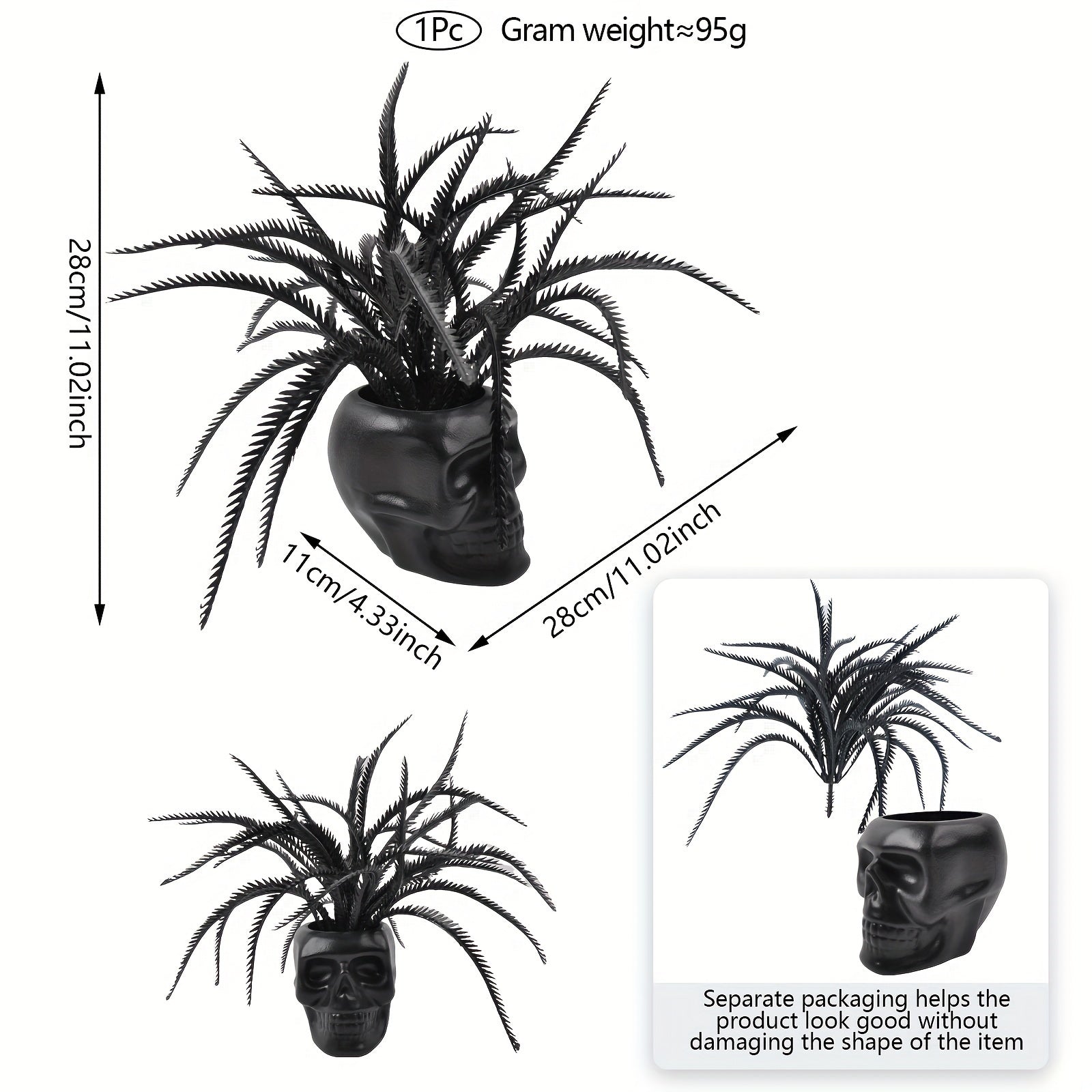 5 Kind Black Artificial Plant With Pot Halloween Decoration
