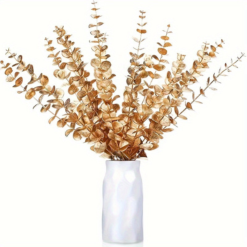 20pcs, Golden Artificial Eucalyptus Stems And Leaves For Wedding Centerpieces And Farmhouse Decor - Realistic Greenery Branches For Flower Arrangements And Home Decor