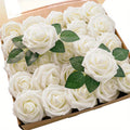 Ivory Artificial Roses, 25pcs - DIY Wedding Flowers with Stem for Bouquets, Boutonnieres, Centerpieces, Party Supplies, Holiday Decorations