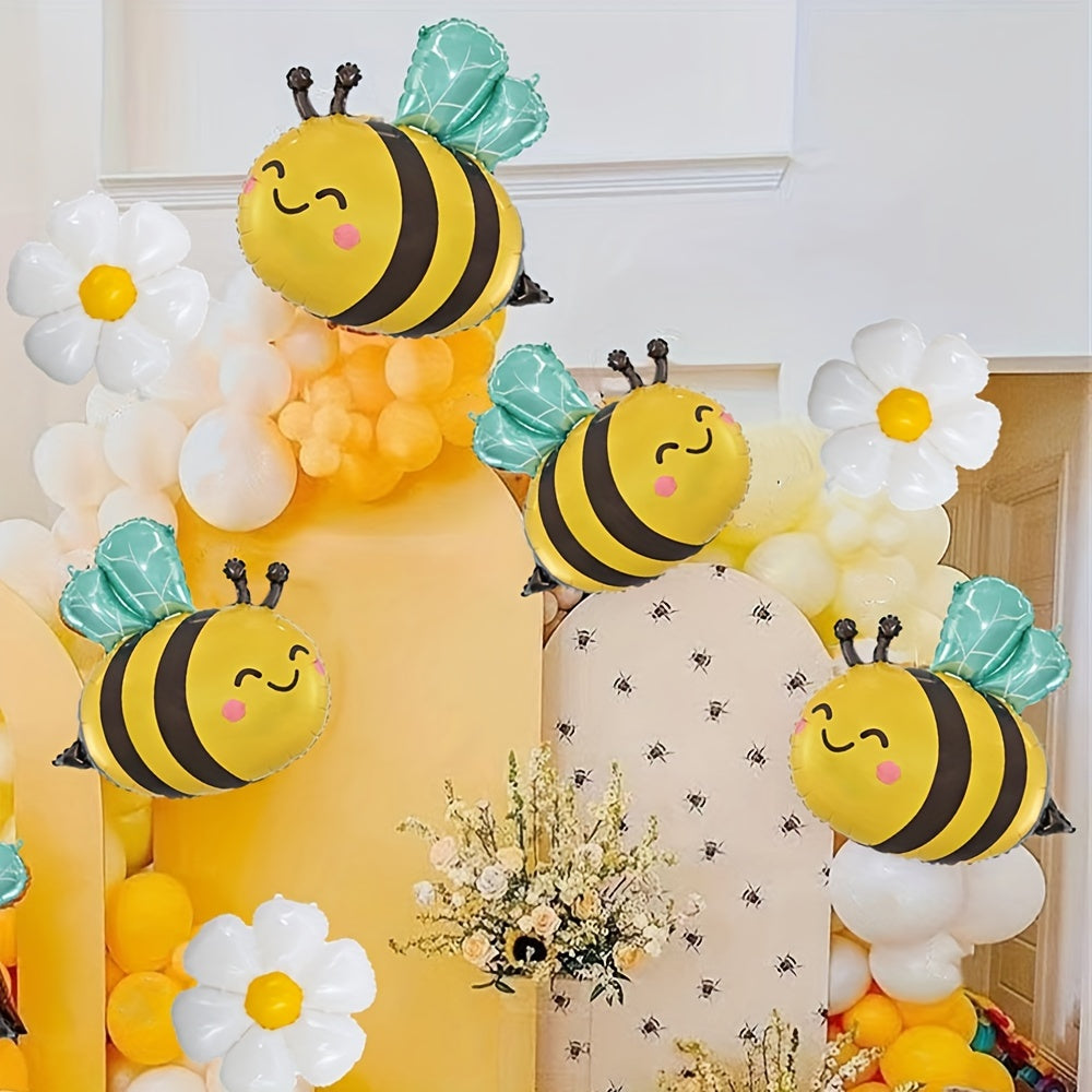 7pcs Bee & Daisy Foil Balloon Set - Aluminum Film Balloons for Spring, Birthdays, Anniversaries, Graduations & Mother'S Day Party Decoration - Ideal for Wedding, Shower, Thanksgiving, Valentine'S Day & More