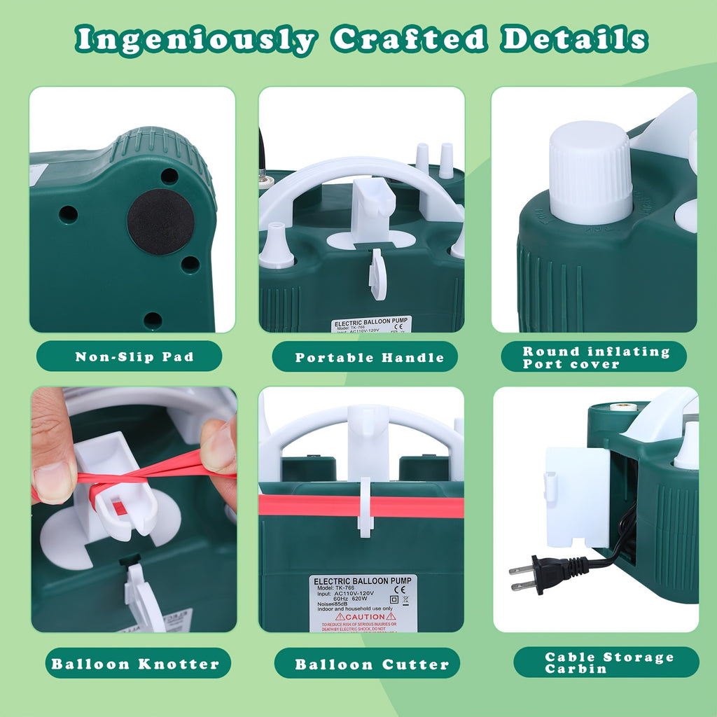 1 Electric Balloon Pump 3-in-1 Portable Air Pump | Fast Inflation for 260q Foil Mylar Latex Double-Stuffed Balloons, Inflator Deflator for Pool, Semi-automatic Operation, Green PP Material, Without Battery