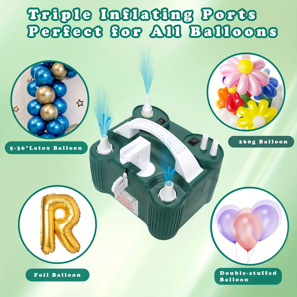 1 Electric Balloon Pump 3-in-1 Portable Air Pump | Fast Inflation for 260q Foil Mylar Latex Double-Stuffed Balloons, Inflator Deflator for Pool, Semi-automatic Operation, Green PP Material, Without Battery