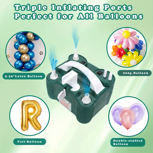 1 Electric Balloon Pump 3-in-1 Portable Air Pump | Fast Inflation for 260q Foil Mylar Latex Double-Stuffed Balloons, Inflator Deflator for Pool, Semi-automatic Operation, Green PP Material, Without Battery
