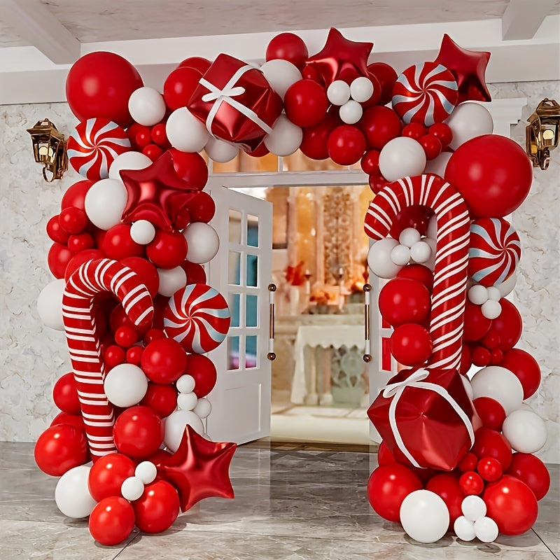 Christmas Balloon Garland Arch Kit 126pcs with Candy Cane, Gift Box, Red Star Balloons for Party Decorations, Holiday, Thanksgiving, New Year, House Decor by MZYi.LINGER Suitable for Ages 14+