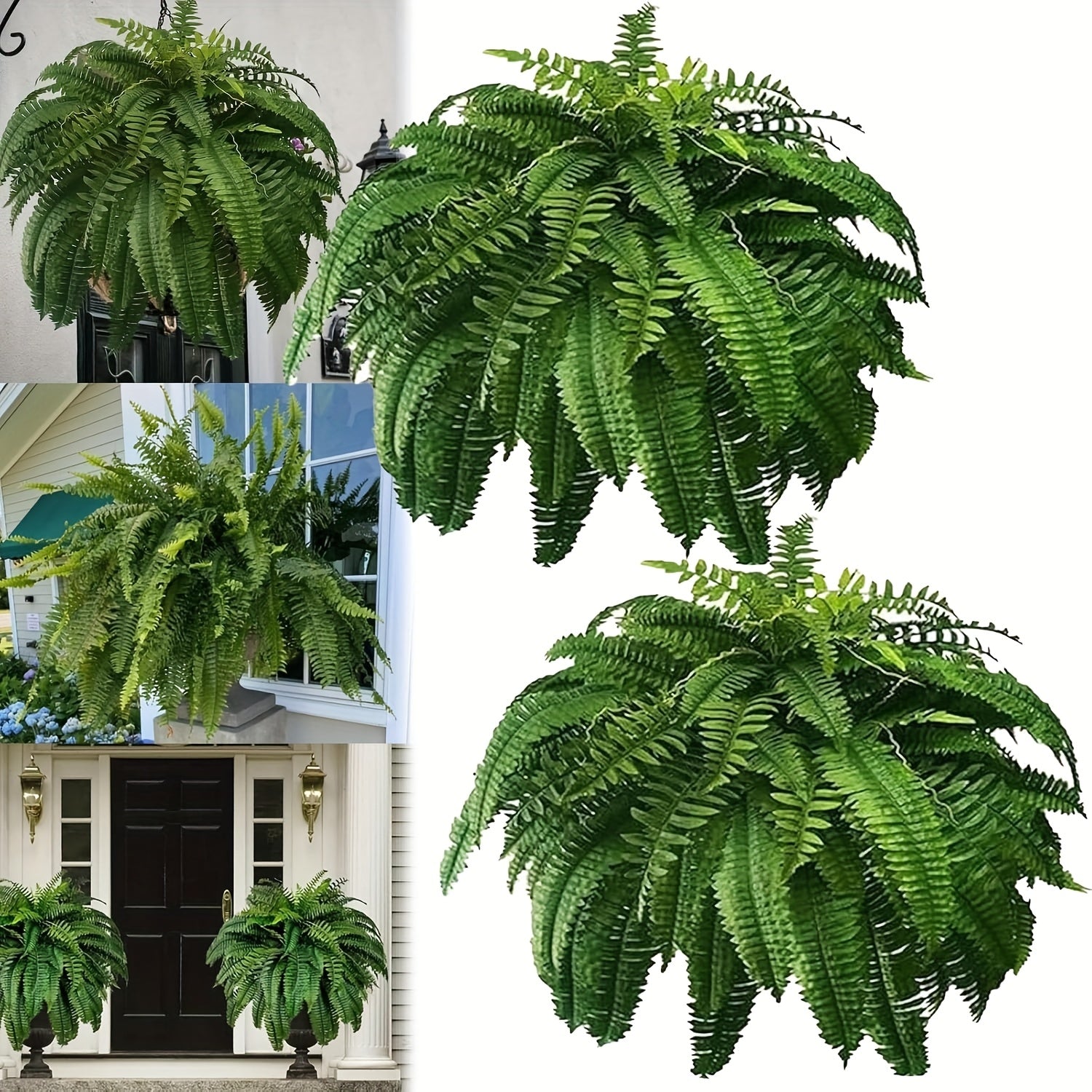 4 Large Boston Fern Greenery, 34-Inch Artificial Plant, Suitable for Outdoor Use, Home Office, Garden Porch Barn Decoration, Wedding Anniversary Festivals (Easter, Mother'S Day, Earth Day), Spring And Summer Display, Indoor A