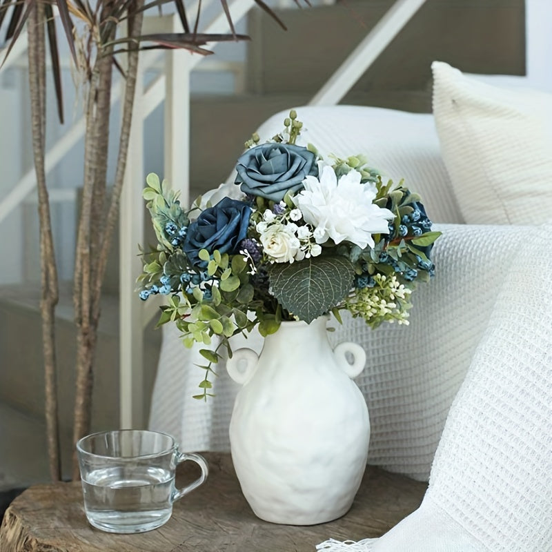 [Dusty Blue Roses for Wedding] 25pcs Dusty Blue Artificial Roses - Perfect for DIY Wedding - Bouquets, Boutonnieres, Centerpieces