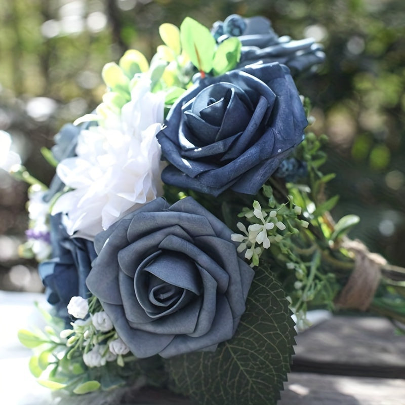 [Dusty Blue Roses for Wedding] 25pcs Dusty Blue Artificial Roses - Perfect for DIY Wedding - Bouquets, Boutonnieres, Centerpieces