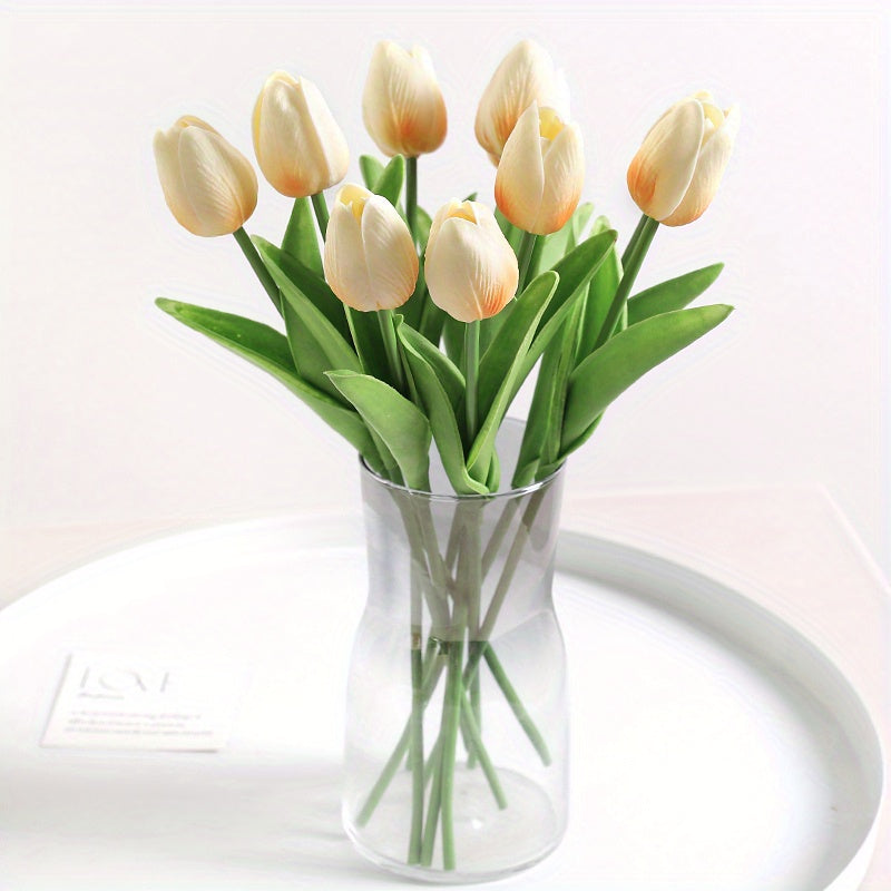 10pcs, Artificial Tulip, Artificial Flower Faux Flower Realistic Simulation Flower Blooming DIY Craft Bridal Bouquet Home Table Living Room Decoration, Indoor Outdoor Decoration