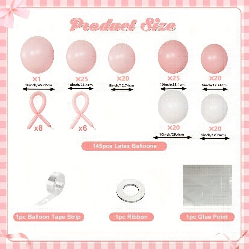 [145pcs Pink Bow Balloon Arch Kit] 145pcs, Etiquette Birthday Decoration Etiquette Bow Pink and White Balloon Arch Kit, Including Bow Balloon Light Pink White Bow Balloon, Used for Pink Bow Birthday Party