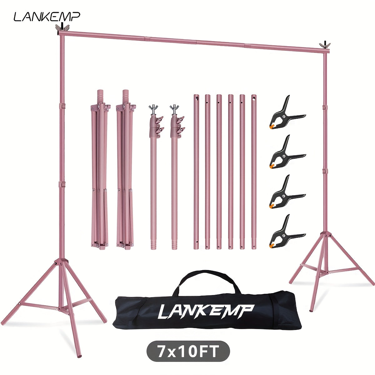 10x7 Ft Professional Background Stand | Adjustable Iron Metal Stand for Photo Studio, Includes 4 Cross Bars, 4 Background Clips, Balloon Arch Support Kit, Ideal for Party and Wedding Event Decoration