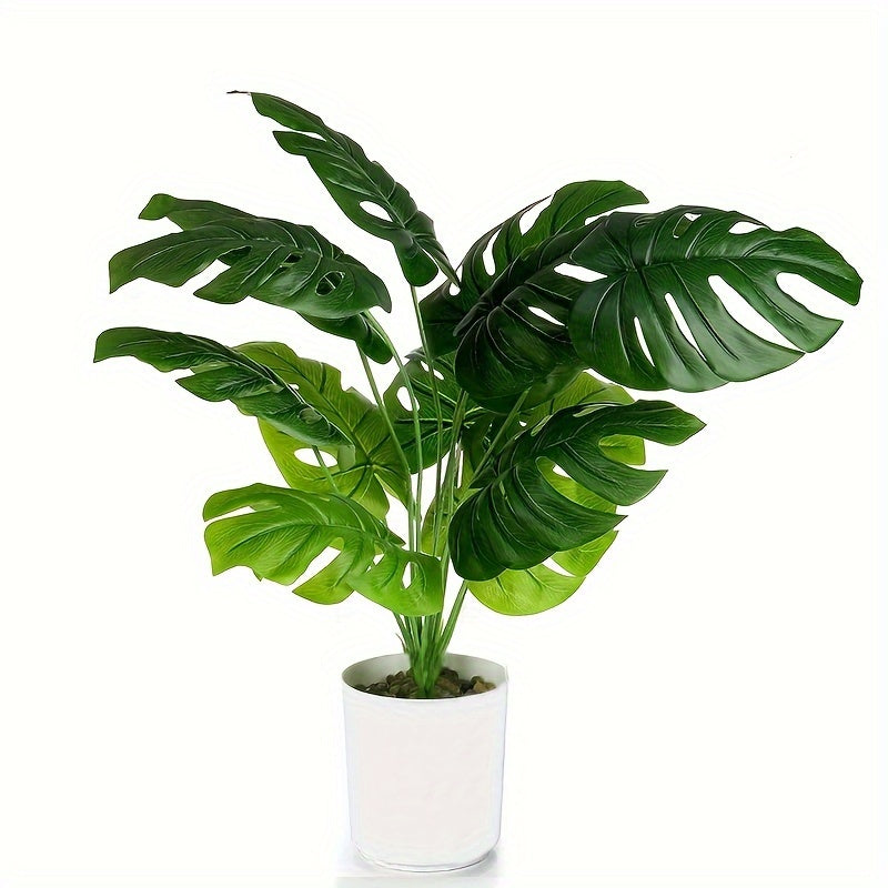 1pc Large Artificial Monstera Deliciosa Plant - Realistic Indoor Decorations with 55cm/21.65inch Tall Pot, Lush Green Leaves for Home Office Desk Decor, Low-Maintenance Fake Plant with Natural Look