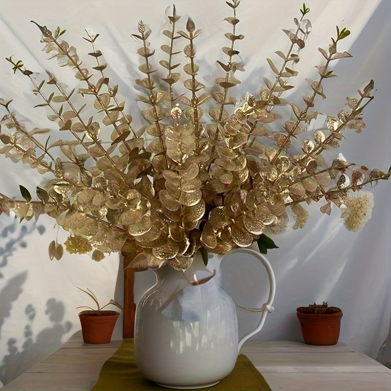 20pcs, Golden Artificial Eucalyptus Stems And Leaves For Wedding Centerpieces And Farmhouse Decor - Realistic Greenery Branches For Flower Arrangements And Home Decor