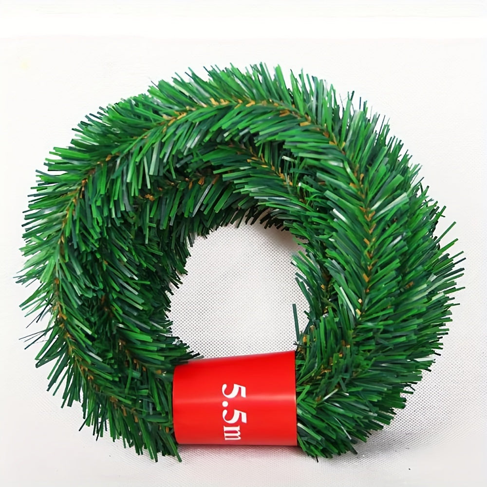 1pc, 216.54inch Pine Christmas Garland Decorative Green Artificial Xmas Tree Rattan Banner Party Plastic Pendant Tinsel Hanging Decoration