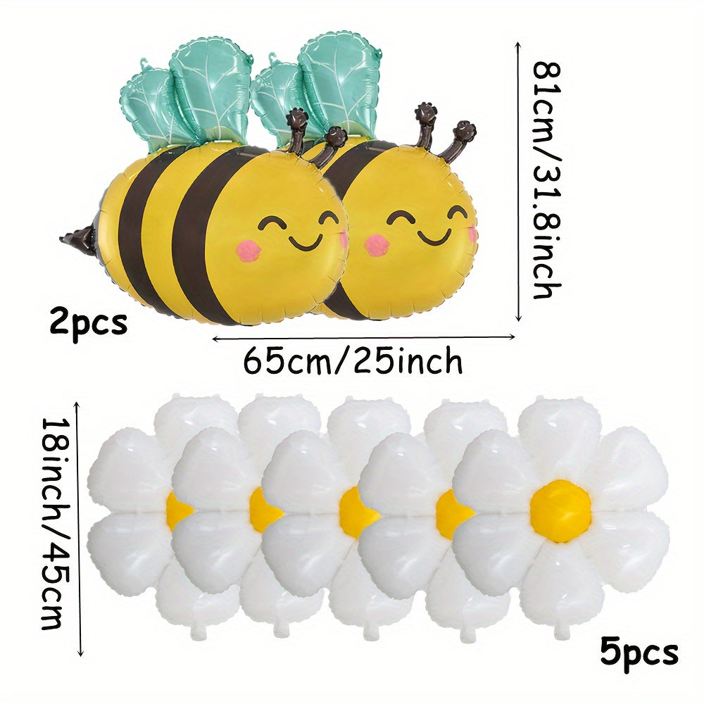 7pcs Bee & Daisy Foil Balloon Set - Aluminum Film Balloons for Spring, Birthdays, Anniversaries, Graduations & Mother'S Day Party Decoration - Ideal for Wedding, Shower, Thanksgiving, Valentine'S Day & More