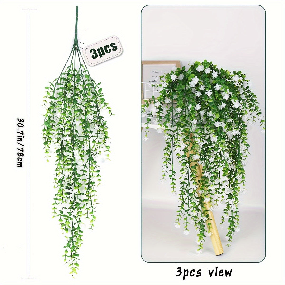 3pcs 30.7in Artificial Flowers Boxwood Greenery Ivy Vines, UV Resistant Plastic Plants Garland Hanging Shrubs Plants For Wedding Party Room Front Porch Hanging Basket Indoor Home Decor Outdoor Decor