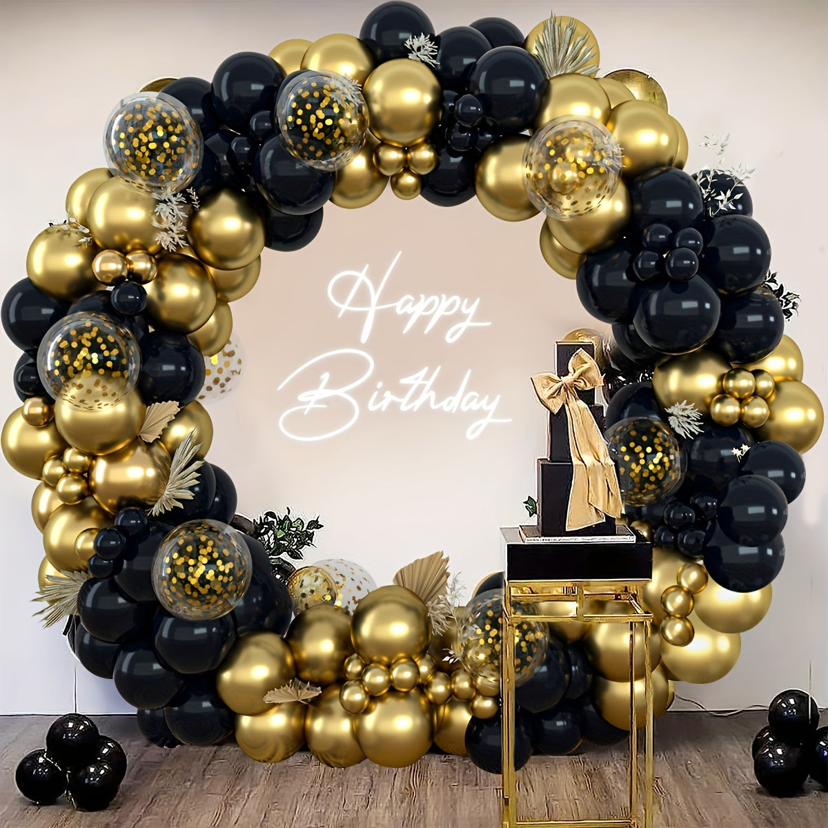 140pcs Black & Golden Balloon Garland Kit - Perfect for Birthdays, Graduations, Bachelorette Parties, Father's Day, New Year's, Weddings, Anniversaries & More - Includes Confetti Latex Balloons