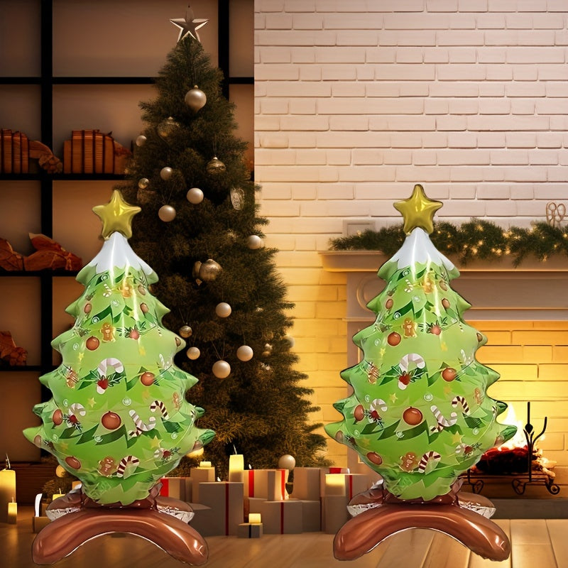 1pc/2pcs Standing Christmas Tree Aluminum Balloon, Christmas Party Decorative Supplies Santa Claus Aluminum Foil Balloon Christmas Balloon Decoration, Christmas Ornaments