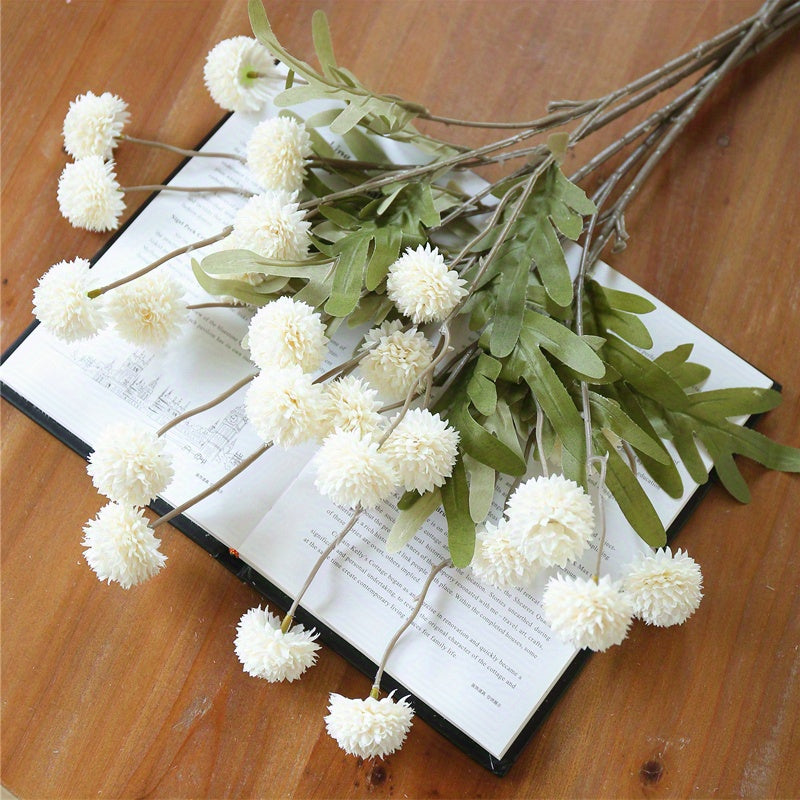 5pcs Autumn Dandelion Simulation Flowers, Artificial Flowers Ball Chrysanthemums, Autumn Thanksgiving Halloween Harvest Decor, Autumn Decor, Home Decor, Room Decor, Wedding Decor