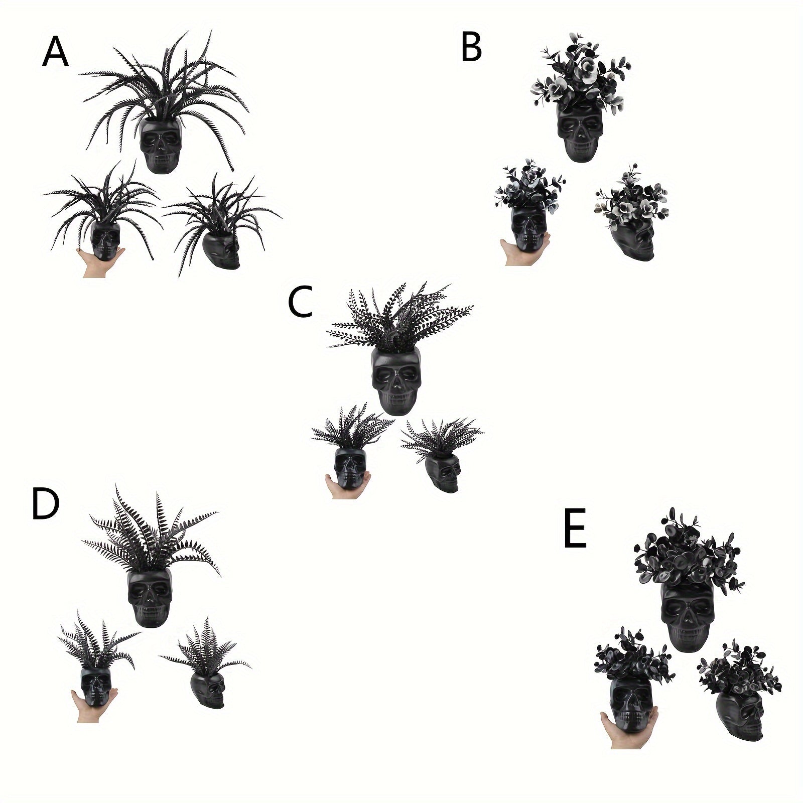 5 Kind Black Artificial Plant With Pot Halloween Decoration