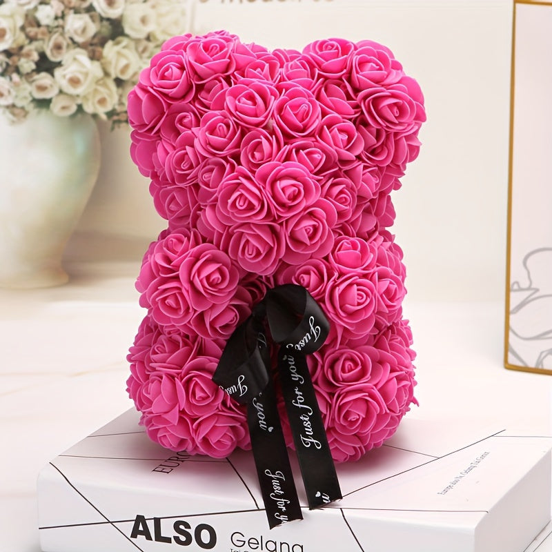 1pc, Artificial Rose Bear 9.84inch Artificial Foam Flower Terry Bear, Rose Bear Gifts For Mother Grandmother On Mother's Day, Perfect Gift For Valentine's Day, Anniversary, Wedding, Creative Gift For Birthday Christmas