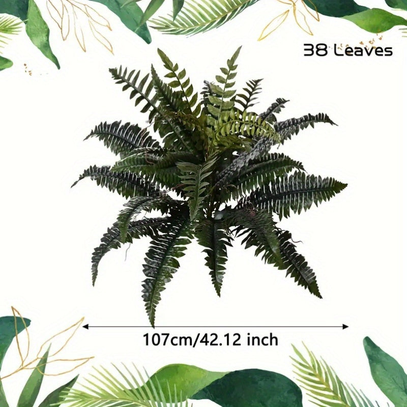 38Leaves 43Inch Lifelike Faux Boston Ferns Updated Realistic Artificial Boston Ferns UV-Resistant Faux Fern Plants Artificial Plant for Indoor & Outdoor Decor