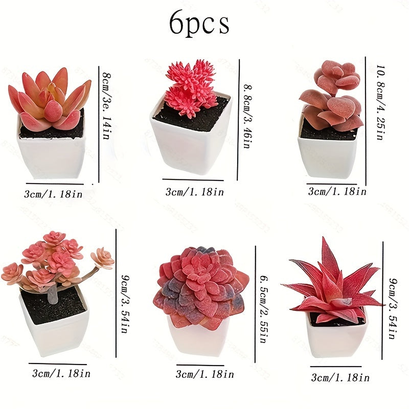 6pcs Mini Artificial Succulent Plants with White Ceramic Pots - Realistic, Low-Maintenance, and Space-Saving Decor for Desktop, Window, and Bookshelf - Perfect for Home, Office, and Indoor Decorations