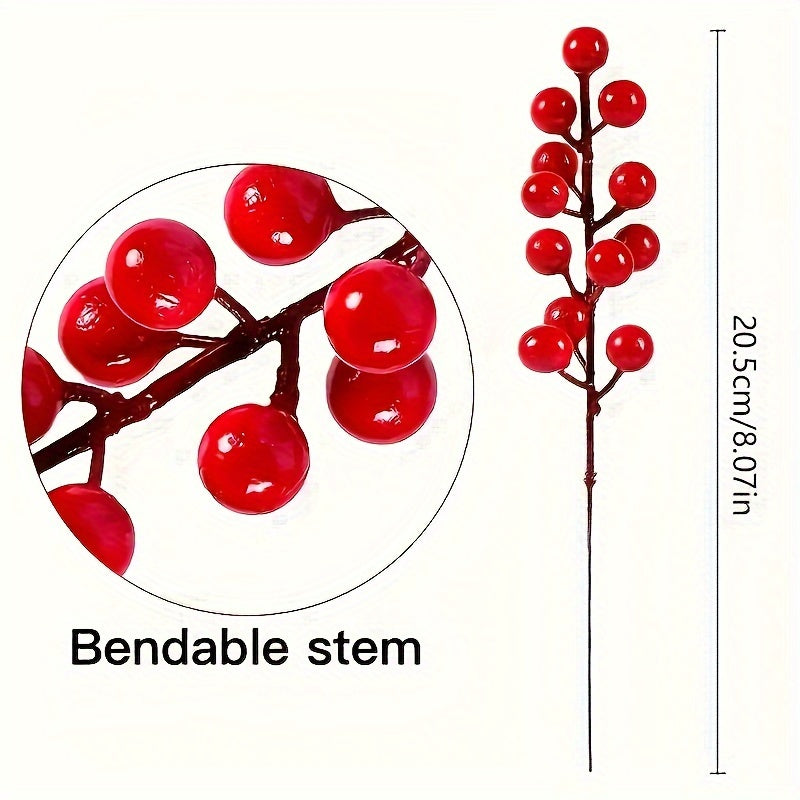 12pcs 8.46 Inch Artificial Red Berry Stems for Home Decor, Weddings, DIY Crafts, and Chinese New Year's Decorations