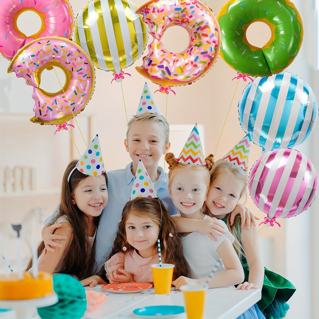 11pcs Large Donut Foil Balloons, Big Polyester Film Donuts for Kids' Birthday Party and Wedding Decorations - Cute Donut and Candy Shapes, Perfect for Children's Parties to Provide Great Decoration Effects, Donut-Themed Celeb