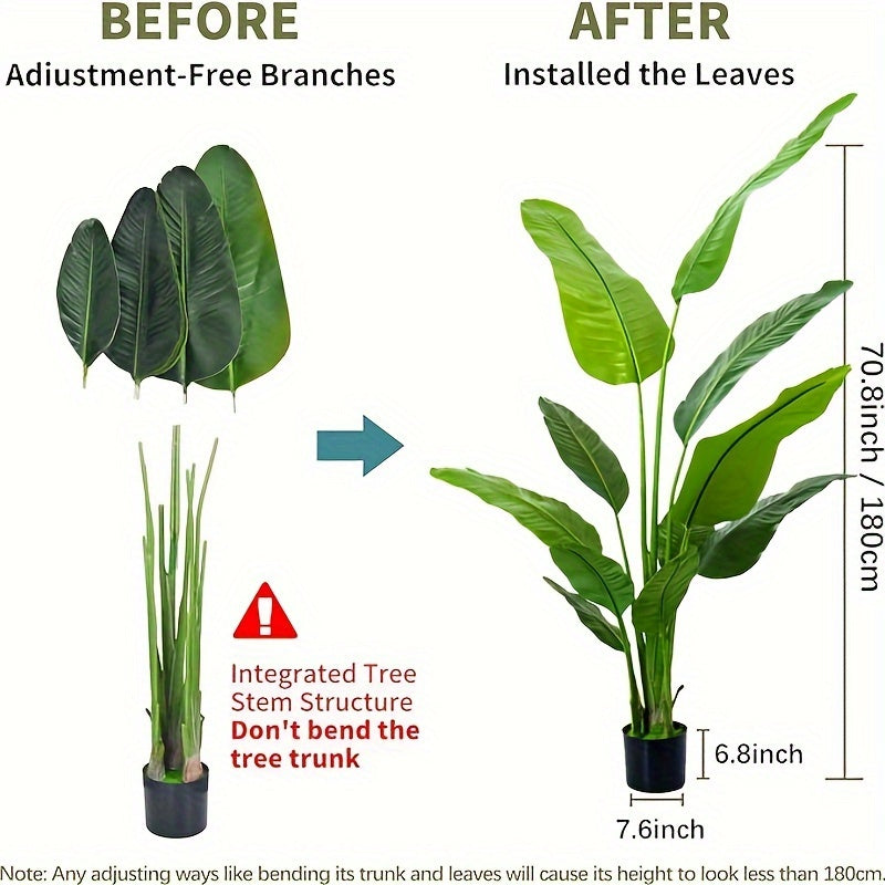 1pc 70.87" Lush & Realistic Bird of Paradise Artificial Plant - Durable Plastic, Maintenance-Free, Perfect for Indoor/Outdoor Decor - Ideal Housewarming Gift for All Seasons, Includes Pot, No Power Needed, Indoor Outdoor Deco