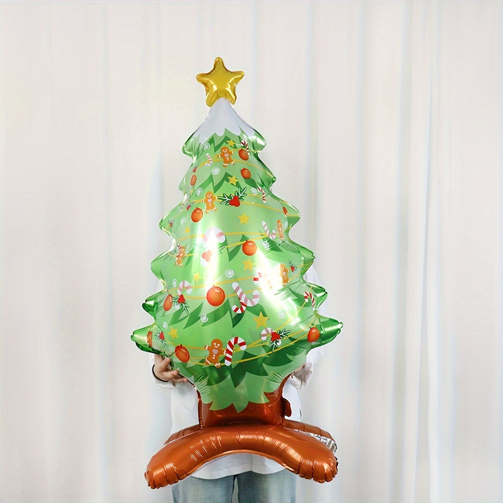 1pc/2pcs Standing Christmas Tree Aluminum Balloon, Christmas Party Decorative Supplies Santa Claus Aluminum Foil Balloon Christmas Balloon Decoration, Christmas Ornaments