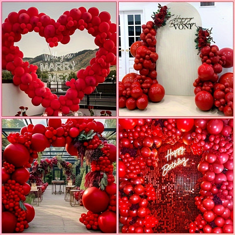 146pcs Matte Red Balloon Set - Assorted Sizes (18", 12", 10", 5") for Garland & Arch, Perfect for Valentine's Day, Weddings, Birthdays, Anniversaries, New Year's Celebrations - Indoor/Outdoor Decor with Tying Tool Included, L
