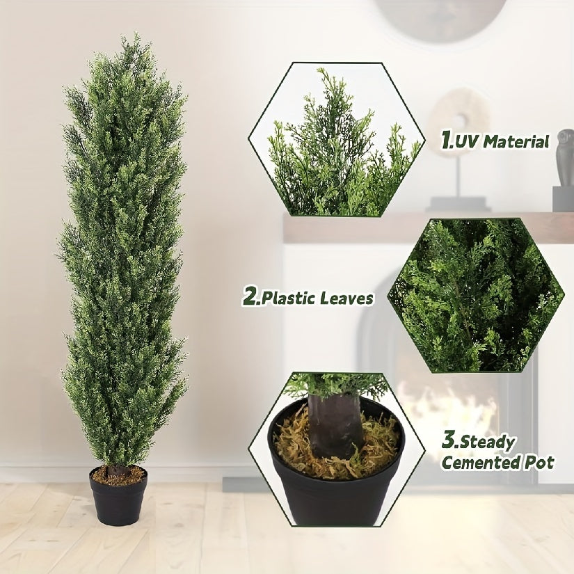2pcs,, Simulation Cedar Tree, 5ft Tall Artificial Plant Tree, Simulation Plant, Premium Plastic Material, Home Decoration, Suitable For Yard, Living Room, Front Room, Doorway, Christmas Decoration