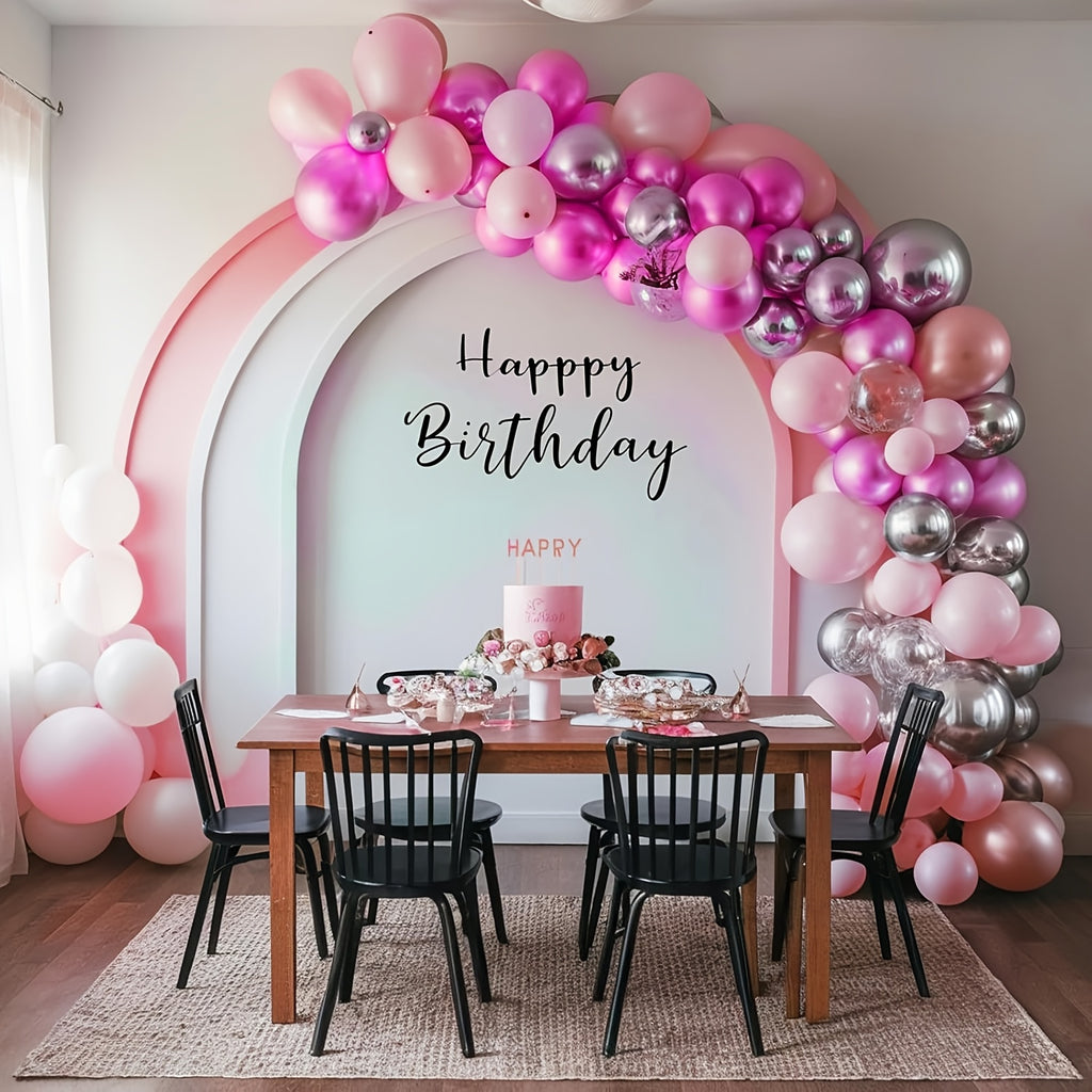 117pcs Pink & Silvery Balloon Arch Kit - Includes Pastel, Hot Pink & 4D Star Balloons for Princess Parties, Birthdays, Showers, Anniversaries, Weddings & Valentine's Day Decorations