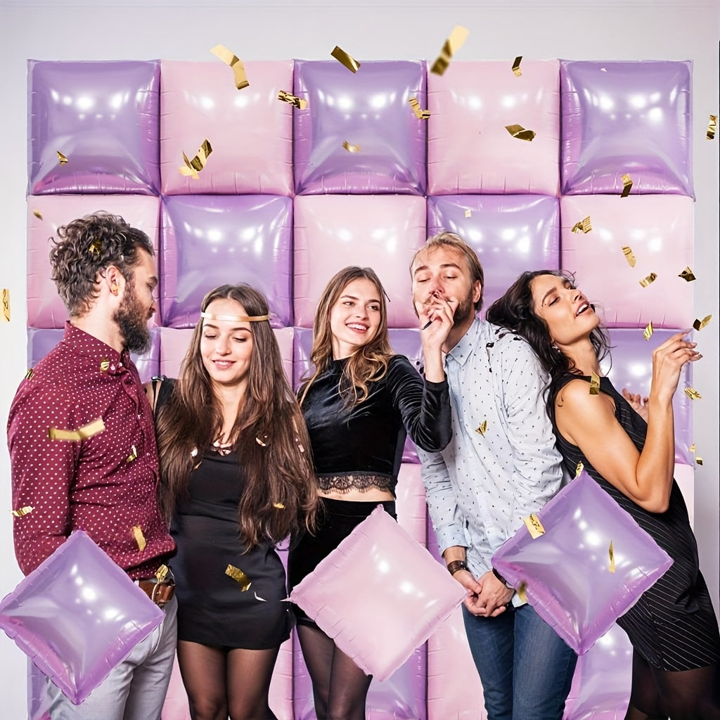 27 Pack, Pink And Purple Square Foil Balloon Wall, 19 Inch Double Sided Chrome Square Balloon Kit For Butterfly Theme Party, Party, Wedding And Princess Birthday Decoration.