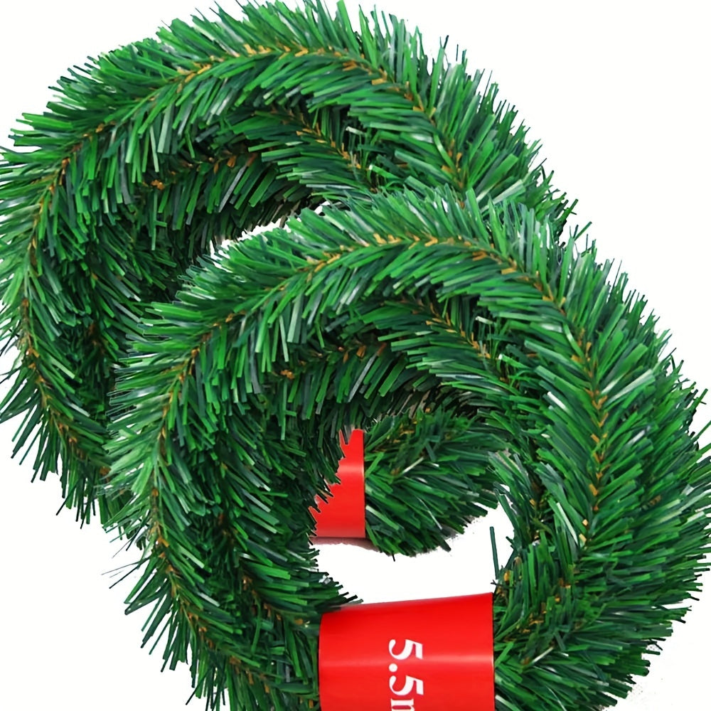 1pc, 216.54inch Pine Christmas Garland Decorative Green Artificial Xmas Tree Rattan Banner Party Plastic Pendant Tinsel Hanging Decoration